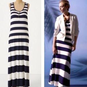 Deletta Anthro A-Different-Stripe Blue White Colorblock Tunic Slip Maxi Dress  S